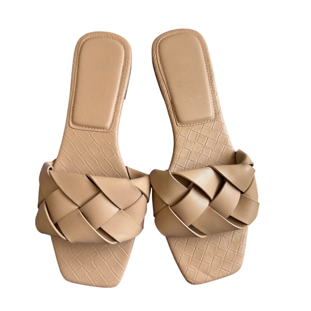 Cape Robbin Deja Tan Faux Leather Woven Slide Sandal 7